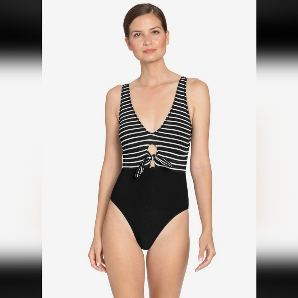 $158 Robin Piccone Sailor Tie Front One-Piece Swimsuit Sz 4 Nwot